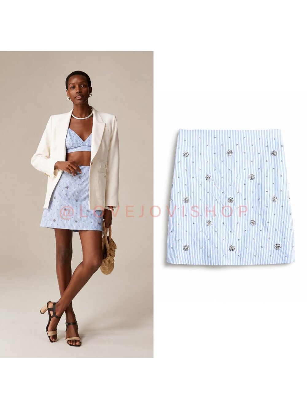 Skirt | J. Crew Collection Embellished Pinstripe Mini | Crystal Rhinestone NWT